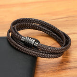 Braided Brown Leather Bracelets for Men with Magnetic Clasp