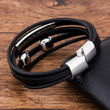 Punk Men Bracelet Leather Jewelry Charm Magnetic Stainless Steel Buckle
