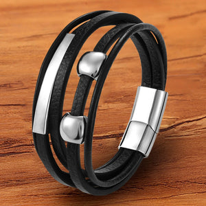 Punk Men Bracelet Leather Jewelry Charm Magnetic Stainless Steel Buckle