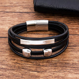 Punk Men Bracelet Leather Jewelry Charm Magnetic Stainless Steel Buckle