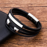 Punk Men Bracelet Leather Jewelry Charm Magnetic Stainless Steel Buckle