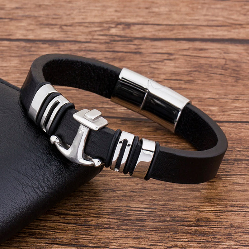Stainless Steel Anchor Bracelet Men Hand Woven Braided DIY Bangles