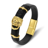 Punk Rock Stainless Steel Rope Skull Men's Bracelet Leather Braided