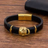 Punk Rock Stainless Steel Rope Skull Men's Bracelet Leather Braided