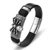 Punk Rock Stainless Steel Spider Leather Bracelet