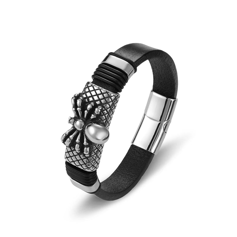 Punk Rock Stainless Steel Spider Leather Bracelet