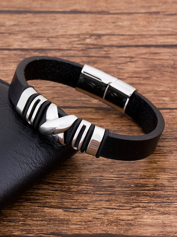 Punk Stainless Steel Mens Leather Bracelets Magnetic Bangles