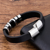 Punk Stainless Steel Mens Leather Bracelets Magnetic Bangles