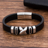 Punk Stainless Steel Mens Leather Bracelets Magnetic Bangles