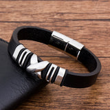 Punk Stainless Steel Mens Leather Bracelets Magnetic Bangles