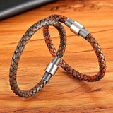 Men's Stainless Steel Leather Bracelet Wrap Bangle