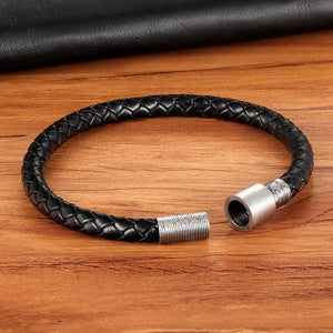 Men's Stainless Steel Leather Bracelet Wrap Bangle