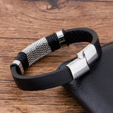 Men's Punk Leather Bracelet with Stainless Steel Magnetic Clasp