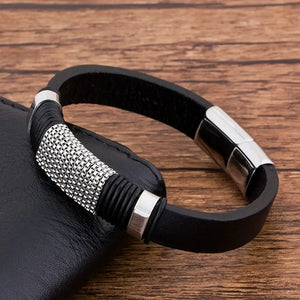 Men's Punk Leather Bracelet with Stainless Steel Magnetic Clasp