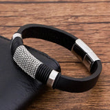 Men's Punk Leather Bracelet with Stainless Steel Magnetic Clasp