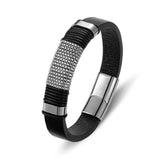 Men's Punk Leather Bracelet with Stainless Steel Magnetic Clasp