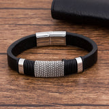 Men's Punk Leather Bracelet with Stainless Steel Magnetic Clasp