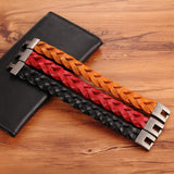 Mens Leather Bracelets Braided Bangle Bronze Clasp