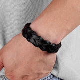 Mens Leather Bracelets Braided Bangle Bronze Clasp