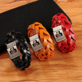 Mens Leather Bracelets Braided Bangle Bronze Clasp