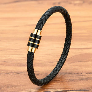 Braided Leather Bracelet with Stainless Steel Clasp