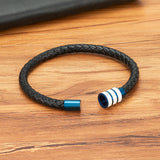 Braided Leather Bracelet with Stainless Steel Clasp
