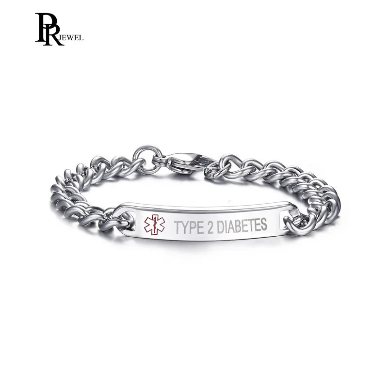 TYPE 1 2 DIABETES Bracelet Stainless Steel Medical Alert ID Bracelet