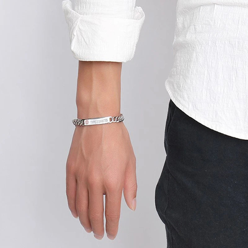 TYPE 1 2 DIABETES Bracelet Stainless Steel Medical Alert ID Bracelet