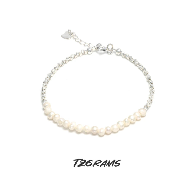 925 Silver Pearl Bracelet Sparkling Irregular Silver Bracelet Jewelry