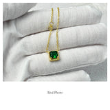 925 Silver Necklace w/ Simulated Emerald - Fine Jewelry