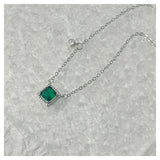 925 Silver Necklace w/ Simulated Emerald - Fine Jewelry