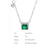 925 Silver Necklace w/ Simulated Emerald - Fine Jewelry