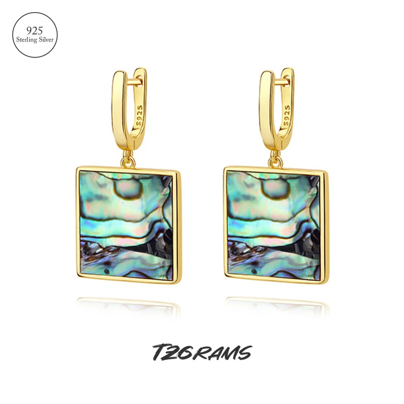 Abalone Shell Drop Earrings Square 925 Silver Y2K Accessories
