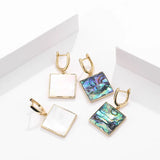 Abalone Shell Drop Earrings Square 925 Silver Y2K Accessories