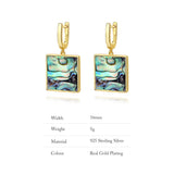 Abalone Shell Drop Earrings Square 925 Silver Y2K Accessories