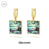 Abalone Shell Drop Earrings Square 925 Silver Y2K Accessories