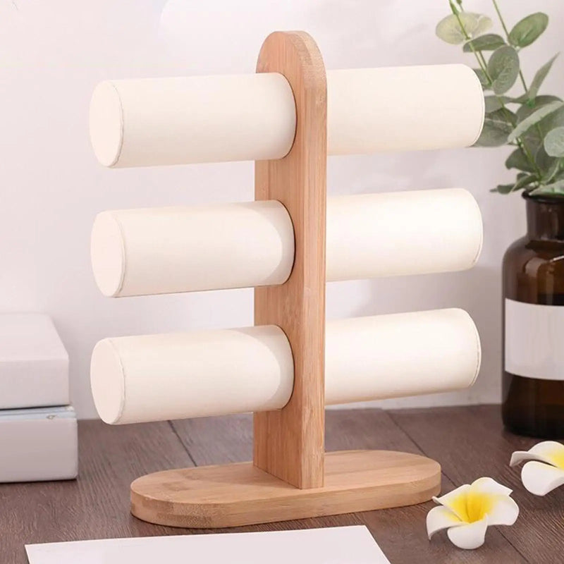 Jewelry Display Stand with Wood Base Storage