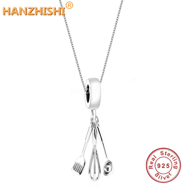 925 Silver Fork Spoon Pendant Vintage Necklace Box Chain Fine Jewelry