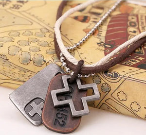 Vintage Cross Pendant Leather Choker Necklace for Men and Women