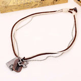 Vintage Cross Pendant Leather Choker Necklace for Men and Women