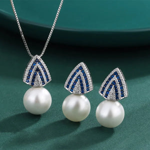 Tahiti Fritillaria Pearl Pendant Necklace Triangle Earrings Set