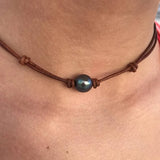 Tahitian Pearl Leather Choker Necklace