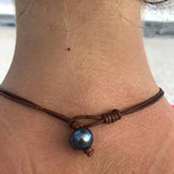 Tahitian Pearl Leather Choker Necklace