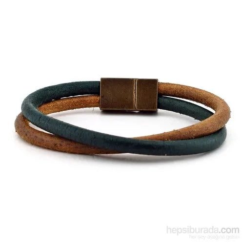 Tan Green Cross Leather Men Bracelet Bt049