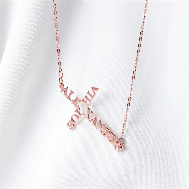 Tangula 2 Name Necklace Cross Christian Believer Amulet Jewelry Gift