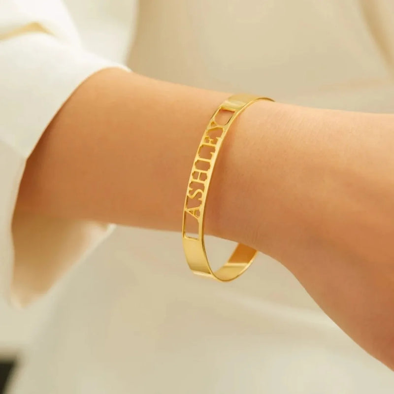 Tangula Name Bracelet Stainless Steel Personalized Engraved Letter