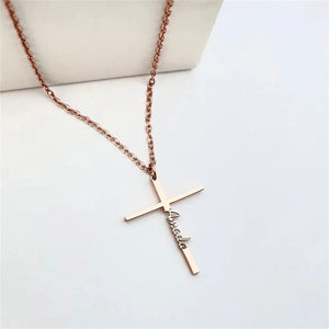 Tangula Name Necklace Personalized Stainless Steel Cross Christian Believer Amul