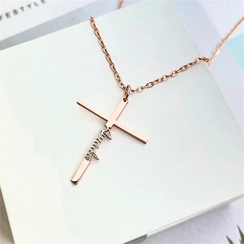 Tangula Name Necklace Personalized Stainless Steel Cross Christian Believer Amul