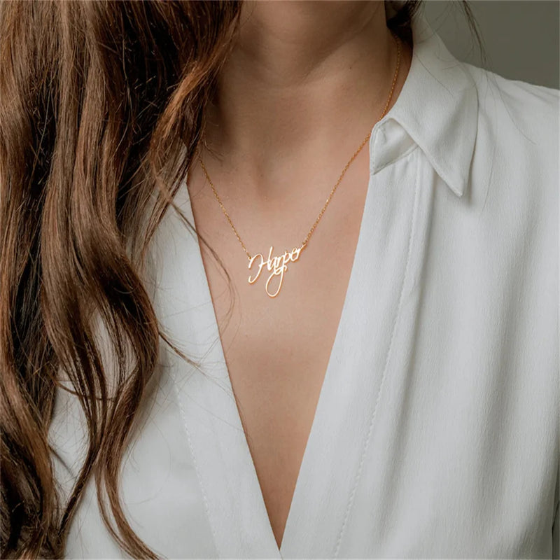 Tangula Custom Name Necklace Stainless Steel Nameplate Font Women Jewelry