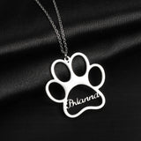 Tangula Personalised Paw Print Name Necklace Stainless Steel Pendant